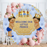 Aperturee - Gold Glitter Round Blue Prince Baby Shower Backdrop